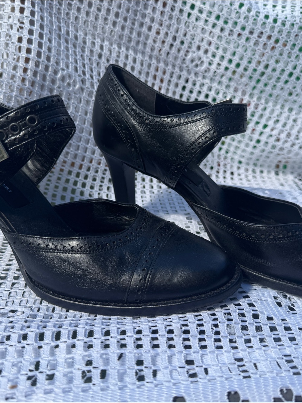 Vintage Spiegel Black Leather Mary Jane Heels with Ankle Strap
